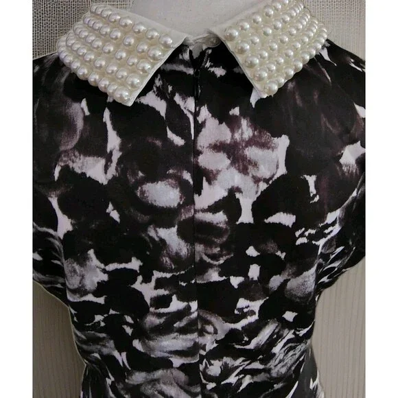 Betsey Johnson Dress Size 12 Pearled Collar Floral Sleeveless Zip Lined - Picture 8 of 14